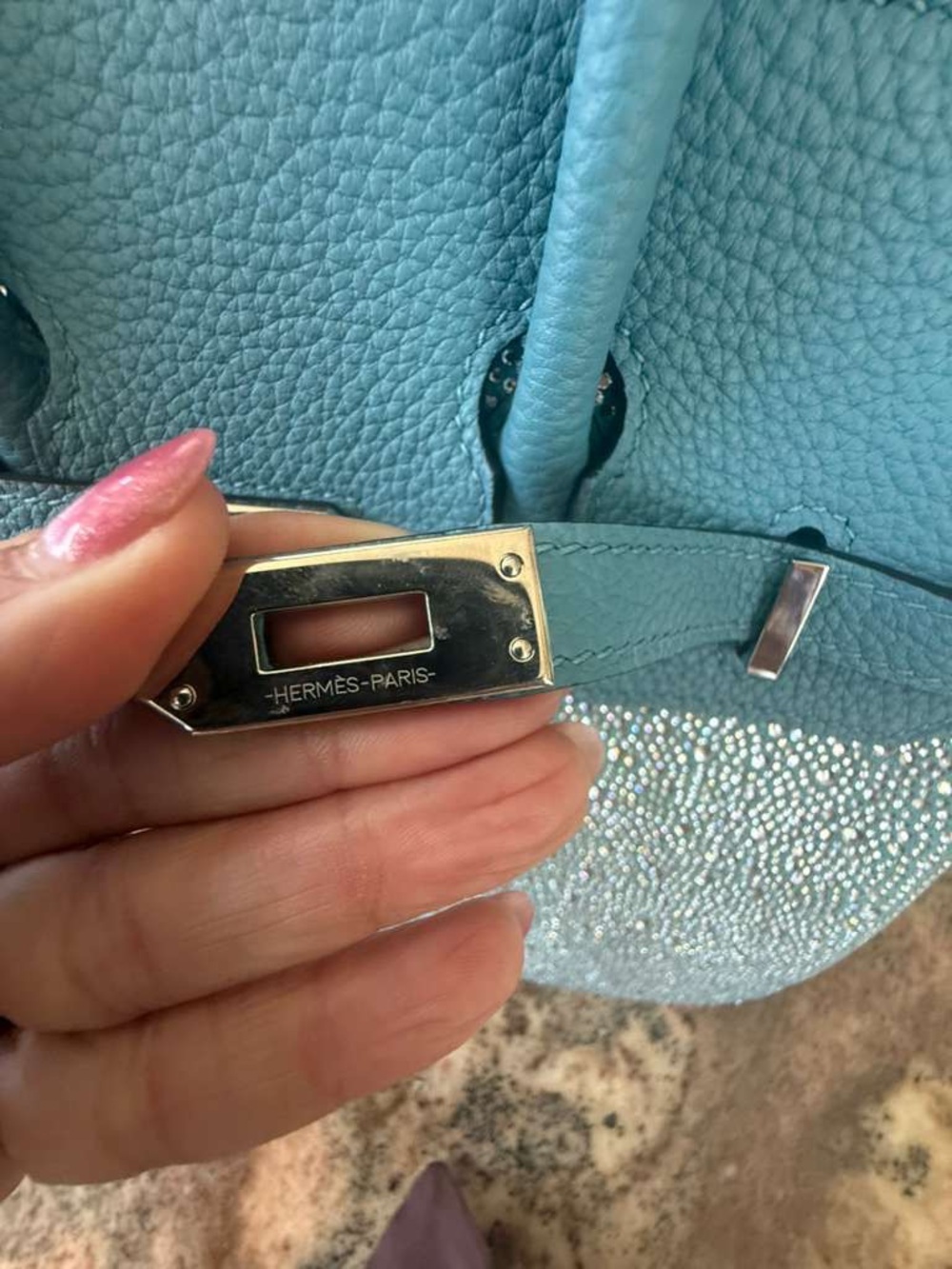 Bling Birkin 25 Bleu Atoll Swarovski Crystal PHW - Picture 8 of 14